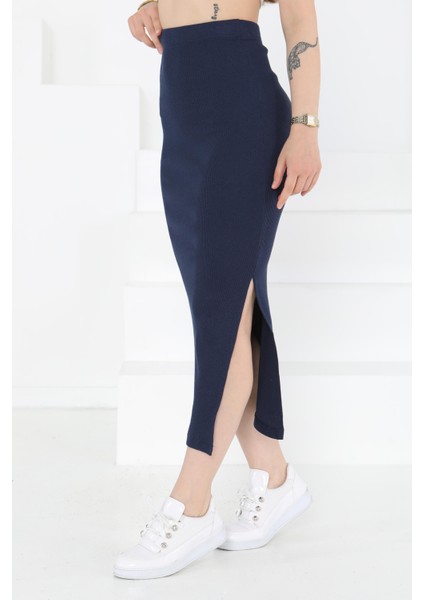 Yırtmaçlı Etek Lacivert - 27233 modelleri