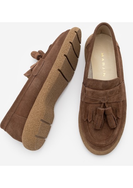 Kadın Hakiki Deri Loafer Günlük Ayakkabı Suma Kahve Süet