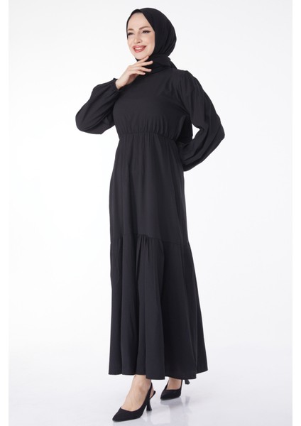 Beli Bağcıklı Elbise Siyah - 27303