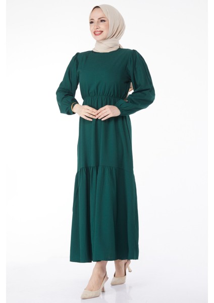 Beli Bağcıklı Elbise Zümrüt - 27303
