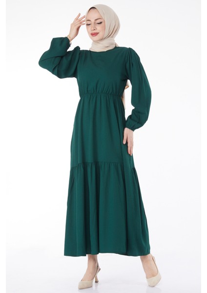 Beli Bağcıklı Elbise Zümrüt - 27303 modelleri