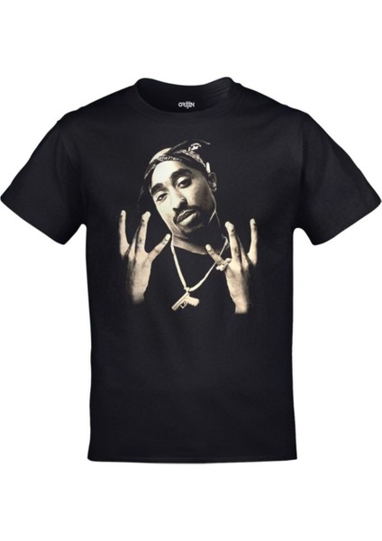 2pac Tupac Baskılı Unisex Siyah Tshirt