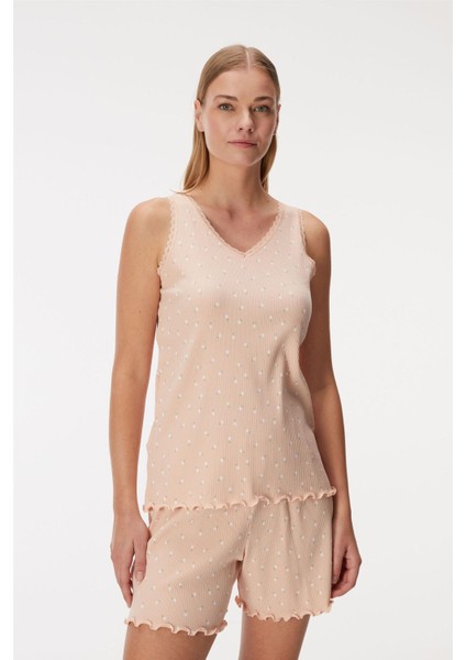 Kadın Askılı V Yaka Dantel Detaylı Şort Pijama Takım