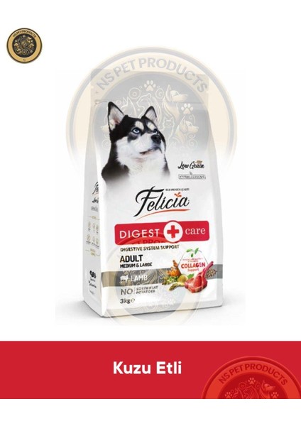 Digest Care Adult Lamb-Collagen Medium & Large 3kg (Az Tahıllı & Hipoalerjenik Kuzu Etli Yetişkin Köpek Maması Orta ve Büyük Irklar Için)