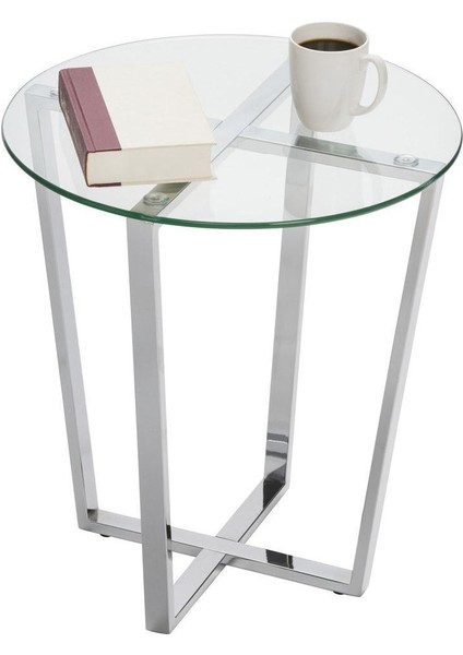 Lenny Yan Sehpa Paslanmaz Metal Ayak Şeffaf Cam Tabla