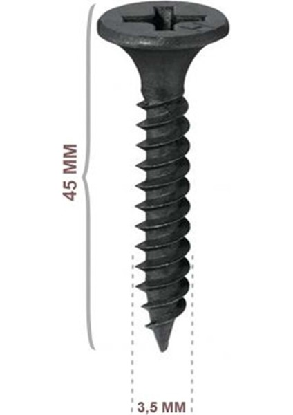 Alçıpan Vidası Sivri Uçlu 3.5X45 500 Ad