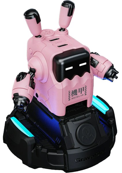 DELTA35 Robot Figürlü 35W Hızlı Şarj Adaptörü ve Şarj Standı, Pembe