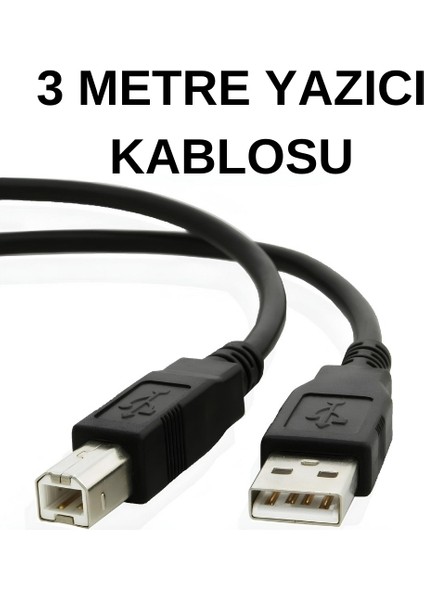 3 Metre Yazıcı Kablosu – USB Tip A to USB Tip B, Hızlı ve Dayanıklı