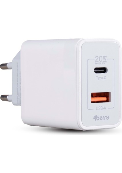AD88 20W Çift USB Şarj Adaptörü - Hızlı Şarj Cihazı Beyaz