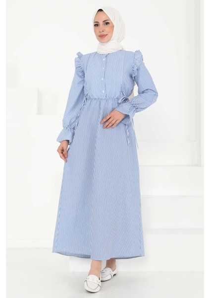 Çizgili Elbise Saks - 27187