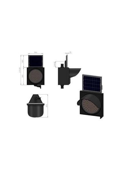 Ledli Güneş Enerjili Flaşör, Solar Çakar Lamba 300 mm modelleri