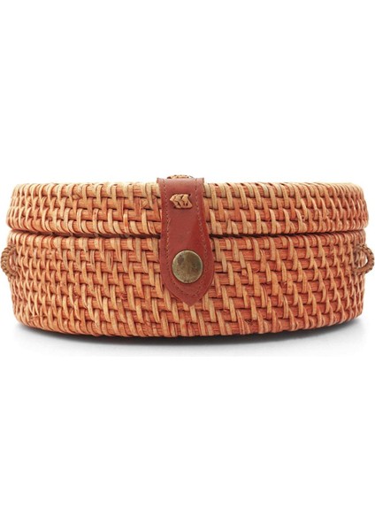 El Yapımı Hasır Rattan Desenli Yuvarlak Kutu Çanta modelleri