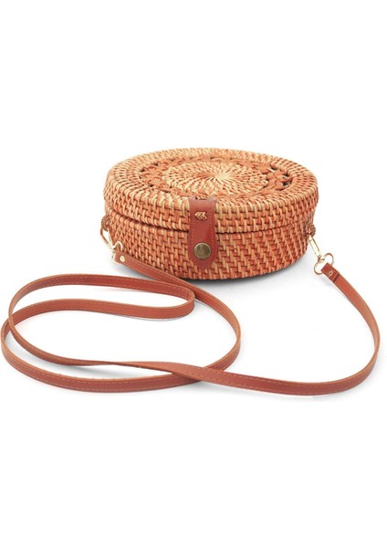 El Yapımı Hasır Rattan Desenli Yuvarlak Kutu Çanta fırsatları