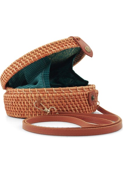 El Yapımı Hasır Rattan Desenli Yuvarlak Kutu Çanta indirimleri