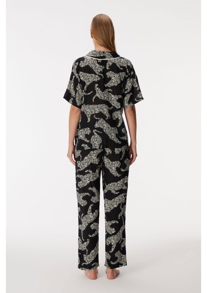 Zebra Kadın Kısa Kollu Önden Düğmeli Gömlek Pijama Takım modelleri