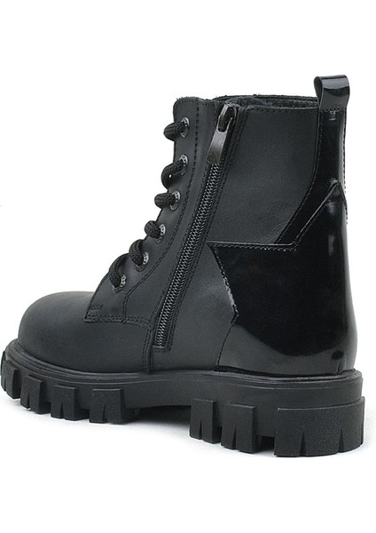 Hakiki Deri Siyah Yıldız Detaylı Kız Çocuk Bot modelleri