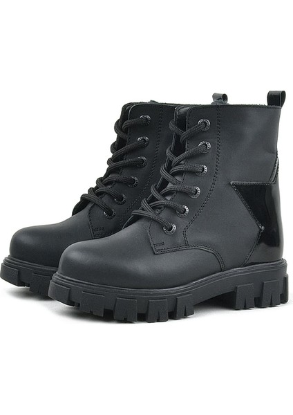 Hakiki Deri Siyah Yıldız Detaylı Kız Çocuk Bot fırsatları