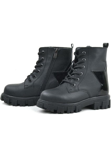 Hakiki Deri Siyah Yıldız Detaylı Kız Çocuk Bot indirimleri