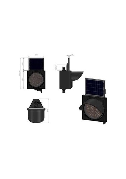 Ledli Güneş Enerjili Flaşör, Solar Çakar Lamba 200 mm modelleri