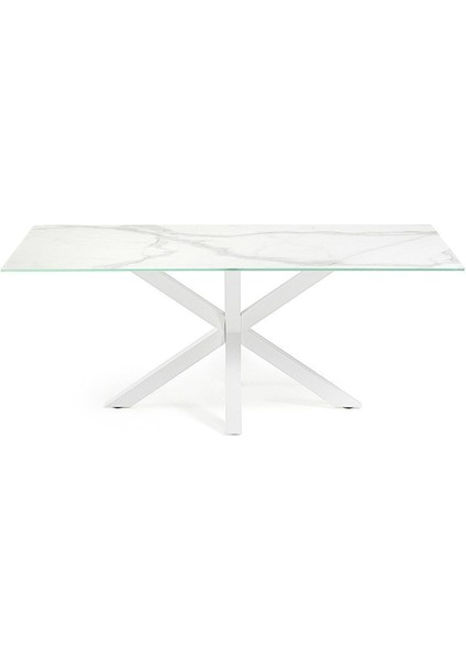 Sias Metal Cam Yemek Masası Beyaz Ayak Beyaz Mermer Desenli Cam Tabla fiyatları