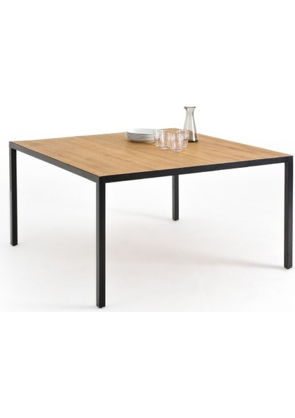 Day Siyah Metal Ahşap Yemek Masası