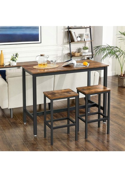 Baro Siyah Metal Ahşap Yemek Masası Seti