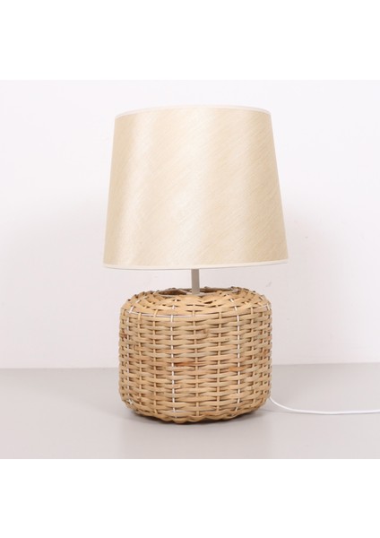 Mylamp Rose Bej Kumaş & Rattan Masa Lambası 30X50 cm