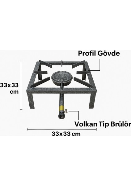 33X33 cm Profil Gövdeli Sanayi Tipi Aşçı Canavar Volkan Kare Tüplü Ocak