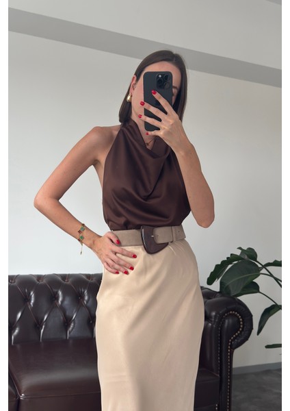 Premium Saten Bluz- Kahverengi fiyatları