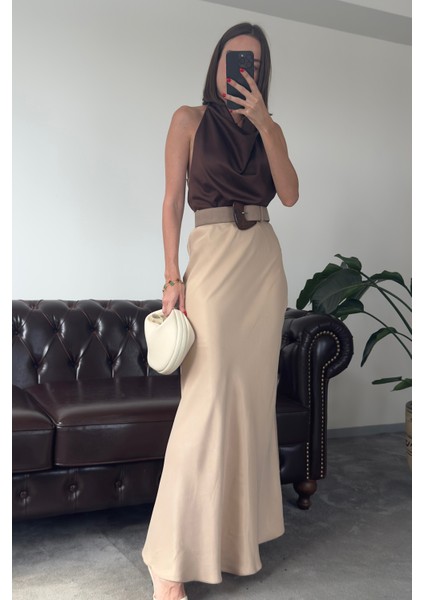 Premium Saten Bluz- Kahverengi modelleri