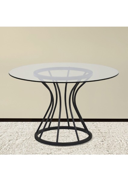 Zuri Siyah Metal Cam Yuvarlak Yemek Masası