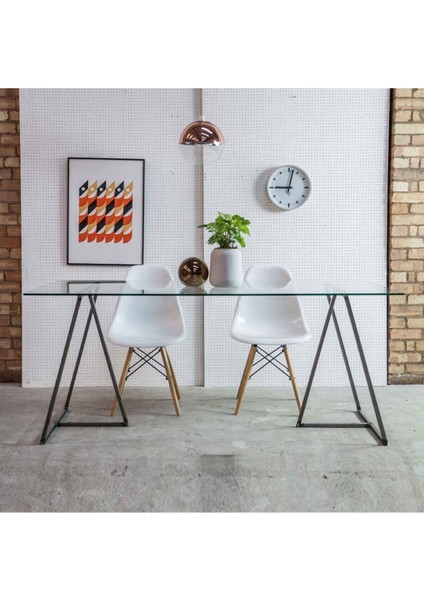 Trest Siyah Metal Cam Yemek Masası