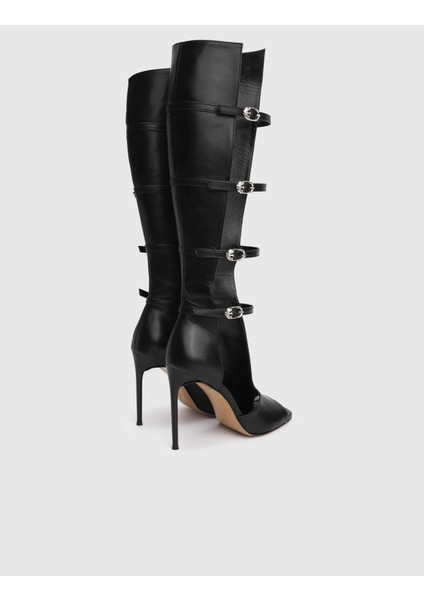 Junee Hakiki Deri Siyah Kadın Topuklu Çizme fırsatları
