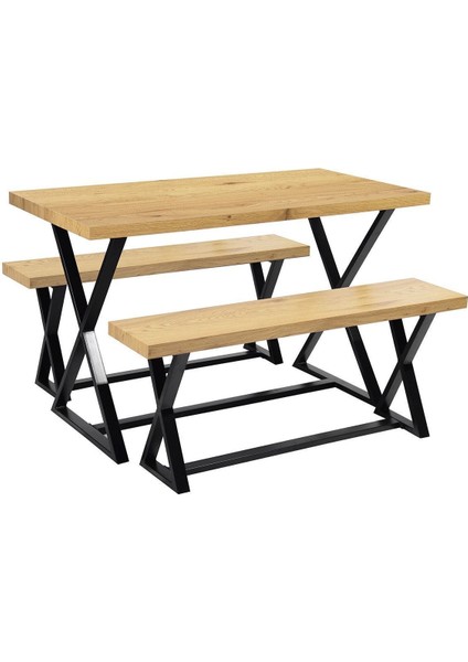 Fairport Siyah Metal Ahşap Yemek Masası Seti