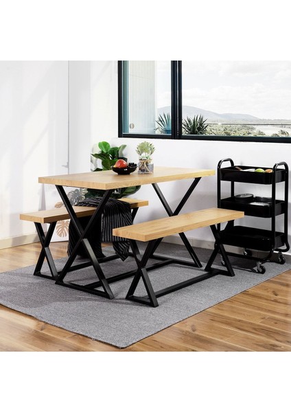 Fairport Siyah Metal Ahşap Yemek Masası Seti fiyatları