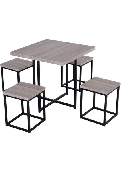 Agloc Siyah Metal Ahşap Yemek Masası Seti