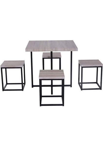 Agloc Siyah Metal Ahşap Yemek Masası Seti fiyatları