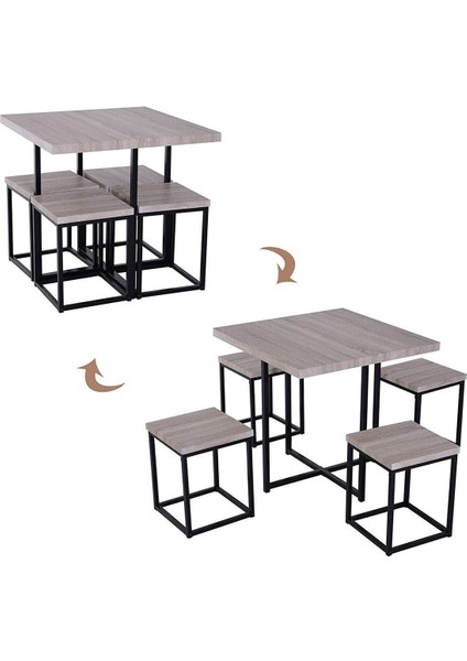 Agloc Siyah Metal Ahşap Yemek Masası Seti modelleri