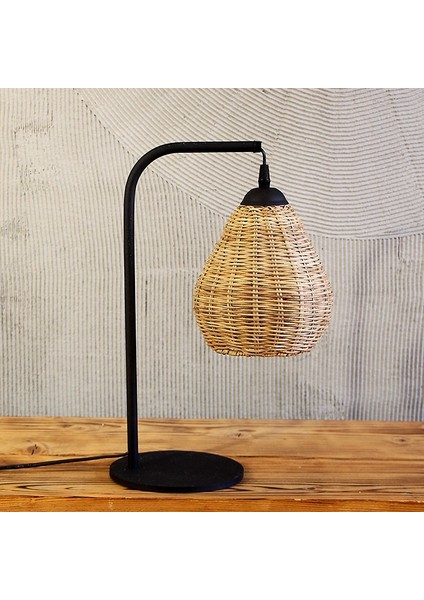 Mylamp Koza 43X24X17 Cm. Siyah Rattan Masa Lambası