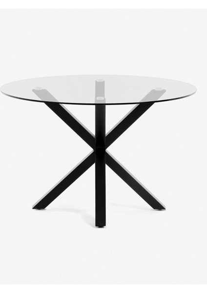 Erika Siyah Metal Cam Yuvarlak Yemek Masası