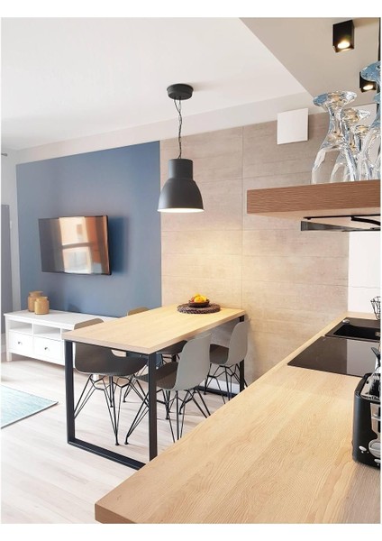 Zlaic Siyah Metal Ahşap Yemek Masası