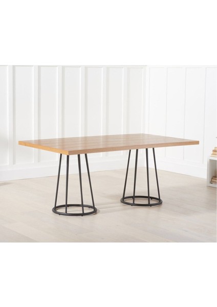 Brun Siyah Metal Ahşap Yemek Masası