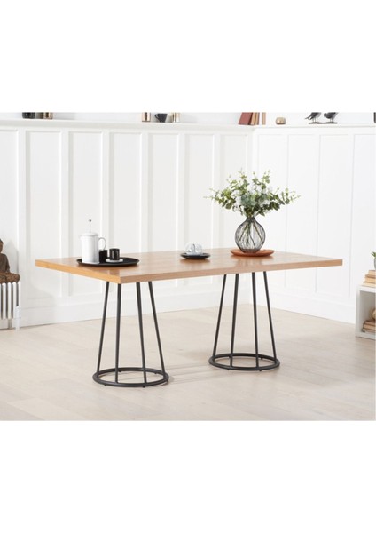 Brun Siyah Metal Ahşap Yemek Masası fiyatları