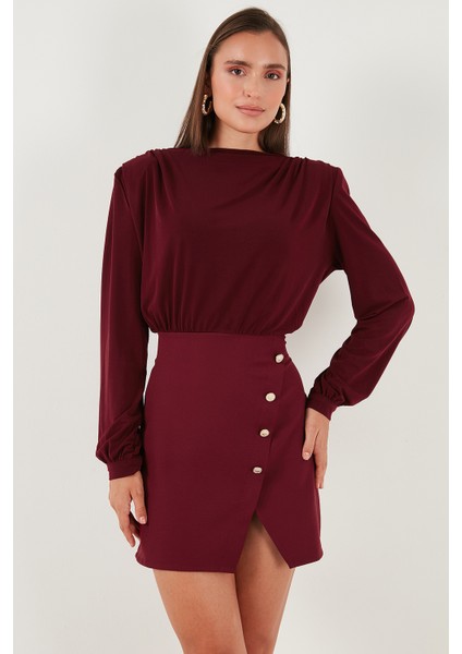 Vatkalı Regular Fit Yırtmaç Detaylı Dik Yaka Mini Boy Elbise Bayan Elbise 611EL751 modelleri