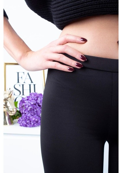 Kadın Şardonlu Dalgıç Kumaş Normal Bel Siyah Tayt modelleri