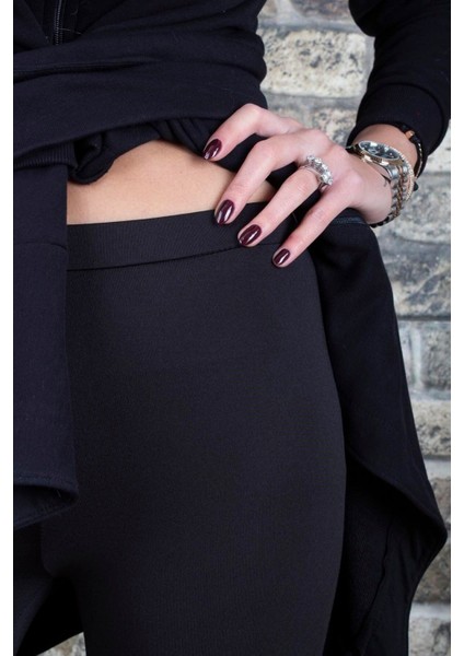 Kadın Şardonlu Dalgıç Kumaş Normal Bel Siyah Tayt fırsatları