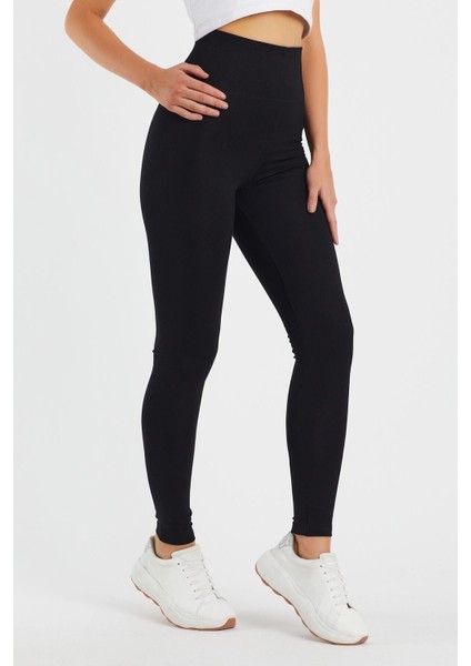 Dark More Çelik Örme Siyah Yüksek Bel Toparlayıcı Kalın Kemerli Tayt modelleri