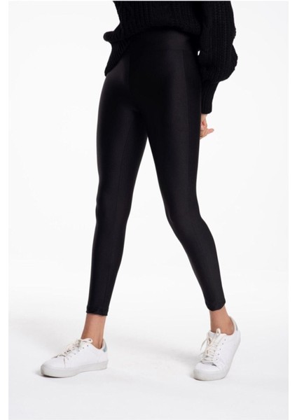 Kadın Siyah Toparlayıcı Parlak Disko Tayt