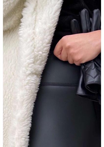 Siyah Mat Deri Içi Şardonlu Yüksek Bel Toparlayan Tayt fiyatları