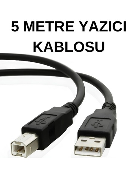 5 Metre Yazıcı Kablosu – USB Tip A To USB Tip B, Uzun ve Dayanıklı